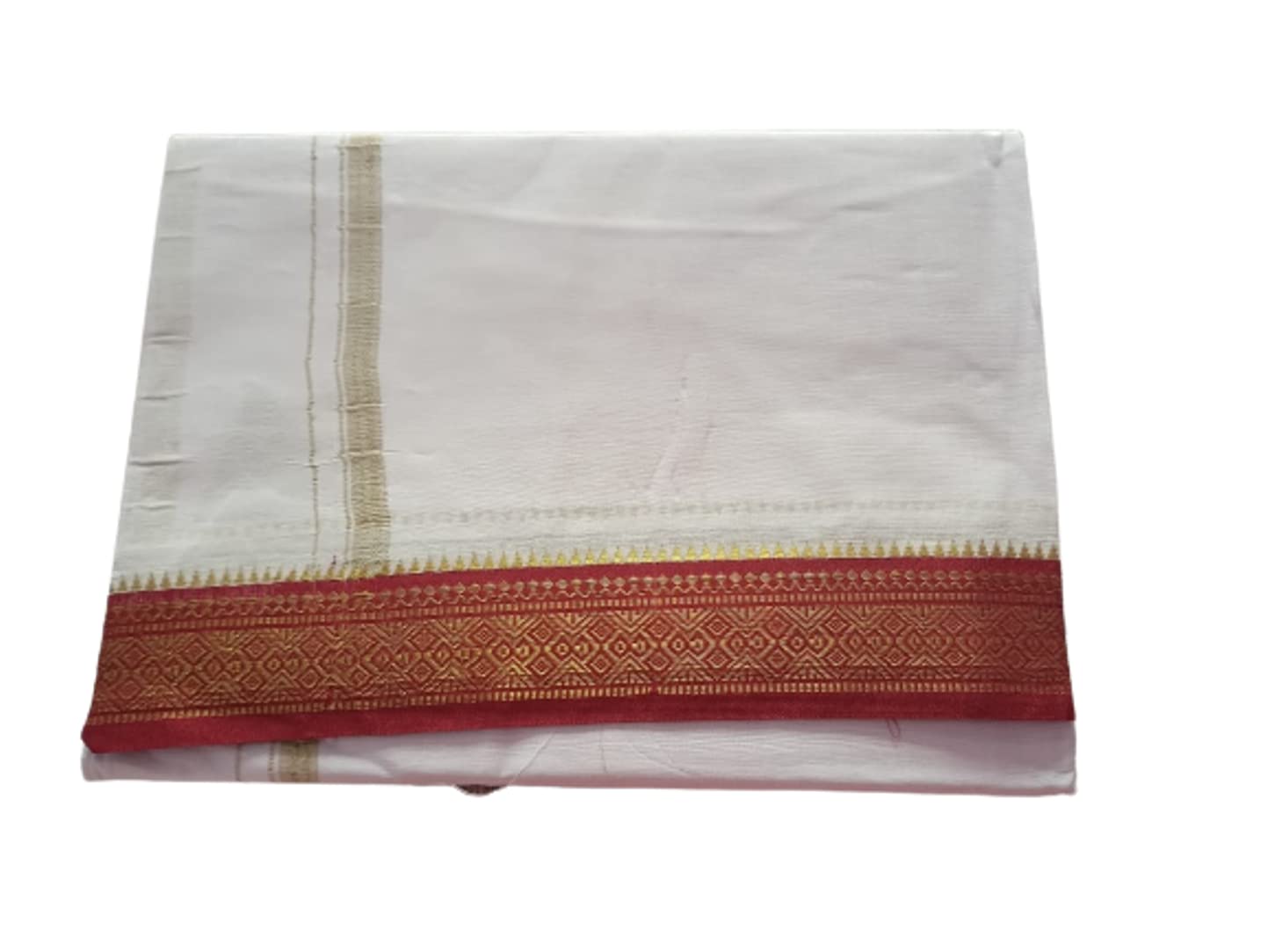 JINKA LAKSHMI COLLECTIONS 100% Cotton Dhoti With Same Big Borders Up and Down 4 Meters Unstitched Pack of 1 (Maroon Big Border)