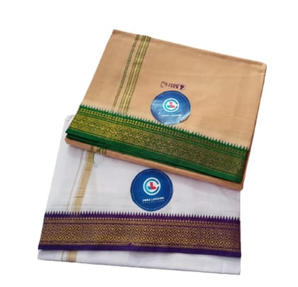 Jinka Lakshmi Collections 100% Handloom Cotton Dhoti With Big Borders 4 Meters Unstitched Pack of 2 (Multicolor-8)