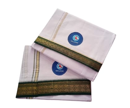 Jinka Lakshmi Collections Combo White Cotton Dhoti With Big Borders 4 Meters Unstitched Pack of 2 (Multicolor-1)