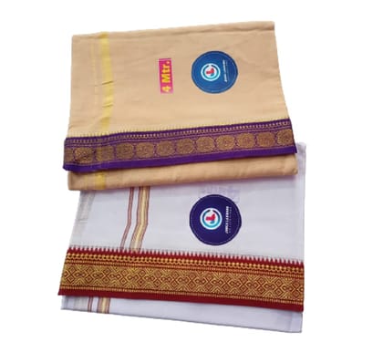 Jinka Lakshmi Collections 100% Handloom Cotton Dhoti With Big Borders Up and Down 4 Meters Unstitched Pack of 2 (Multicolor-7)