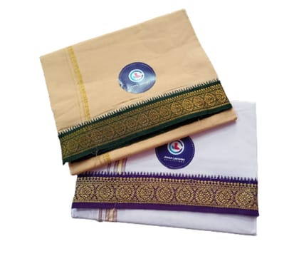 Jinka Lakshmi Collections 100% Handloom Cotton Dhoti With Big Borders Up and Down 4 Meters Unstitched Pack of 2 (Multicolor-8)