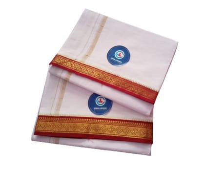 Jinka Lakshmi Collections Combo White Cotton Dhoti With Big Borders 4 Meters Unstitched Pack of 2 (Multicolor-2)