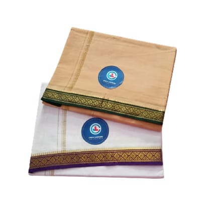 Jinka Lakshmi Collections 100% Handloom Cotton Dhoti With Border Up and Down 4 Meters Unstitched Pack of 2 (Multicolor-8)