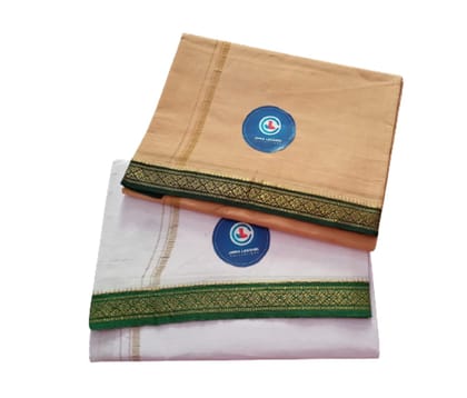 Jinka Lakshmi Collections 100% Handloom Cotton Dhoti With Border Up and Down 4 Meters Unstitched Pack of 2 (Multicolor-1)