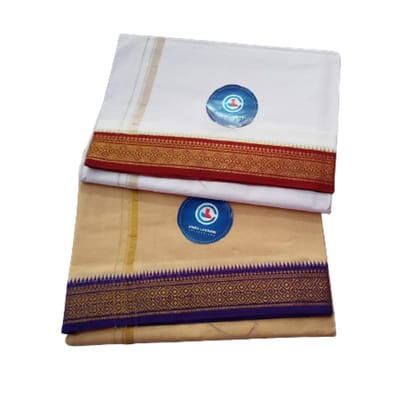 Jinka Lakshmi Collections 100% Handloom Cotton Dhoti With Zari Border Up and Down 4 Meters Unstitched Pack of 2 (Multicolor-7)