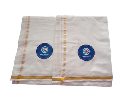 JINKA LAKSHMI COLLECTIONS 100% Cotton White Lungi 2 Meters Unstitched Pack of 1 (White Gold Combo)
