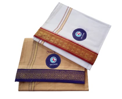Jinka Lakshmi Collections 100% Handloom Cotton Dhoti With Zari Border Up and Down 4 Meters Unstitched Pack of 2 (Multicolor-7)