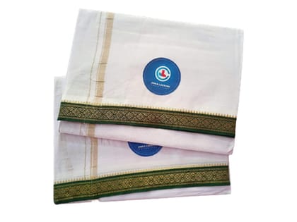 Jinka Lakshmi Collections Combo 100% Handloom Pure Cotton Dhoti For Men 4 Meters Unstitched Pack of 2 (Green)
