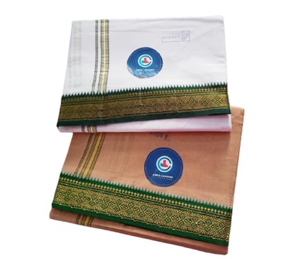 Jinka Lakshmi Collections 100% Handloom Cotton Dhoti With Zari Border Up and Down 4 Meters Unstitched Pack of 2 (Multicolor-1)