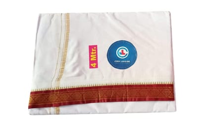 Jinka Lakshmi Collections Combo White Cotton Dhoti With Big Borders 4 Meters Unstitched Pack of 2 (Multicolor-6)