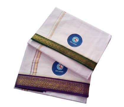 Jinka Lakshmi Collections Combo White Cotton Dhoti With Big Borders 4 Meters Unstitched Pack of 2 (Multicolor-3)
