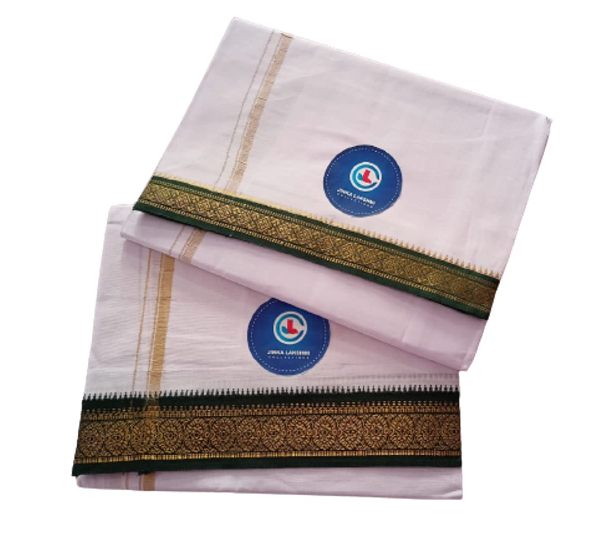 Jinka Lakshmi Collections Combo White Cotton Dhoti With Big Borders 4 Meters Unstitched Pack of 2 (Multicolor-1)