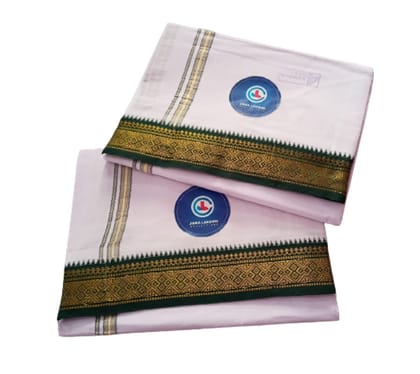 Jinka Lakshmi Collections Handloom White Cotton Dhoti With Big Borders 4 Meters Unstitched Pack of 2 (Multicolor-1)