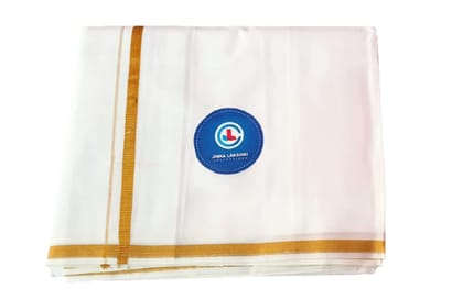JINKA LAKSHMI COLLECTIONS Pure Cotton White Dhoti 4 Meters Unstitched Pack of 1 (Gold Border)