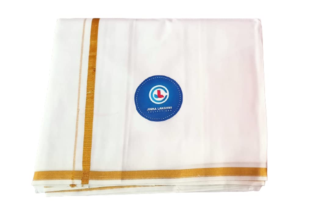 JINKA LAKSHMI COLLECTIONS Pure Cotton White Dhoti 4 Meters Unstitched Pack of 1 (Gold Border)