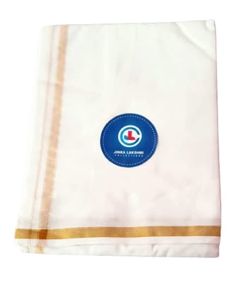 JINKA LAKSHMI COLLECTIONS 100% Cotton White Lungi 2 Meters Unstitched Pack of 1 (Gold Border)