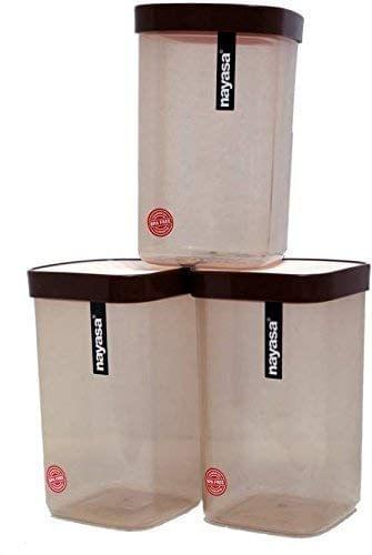 Nayasa Superplast Plastic Fusion Containers 2100ml, Set of 6, Brown with Silicone Spatula and Brush Set by Krishna Enterprises