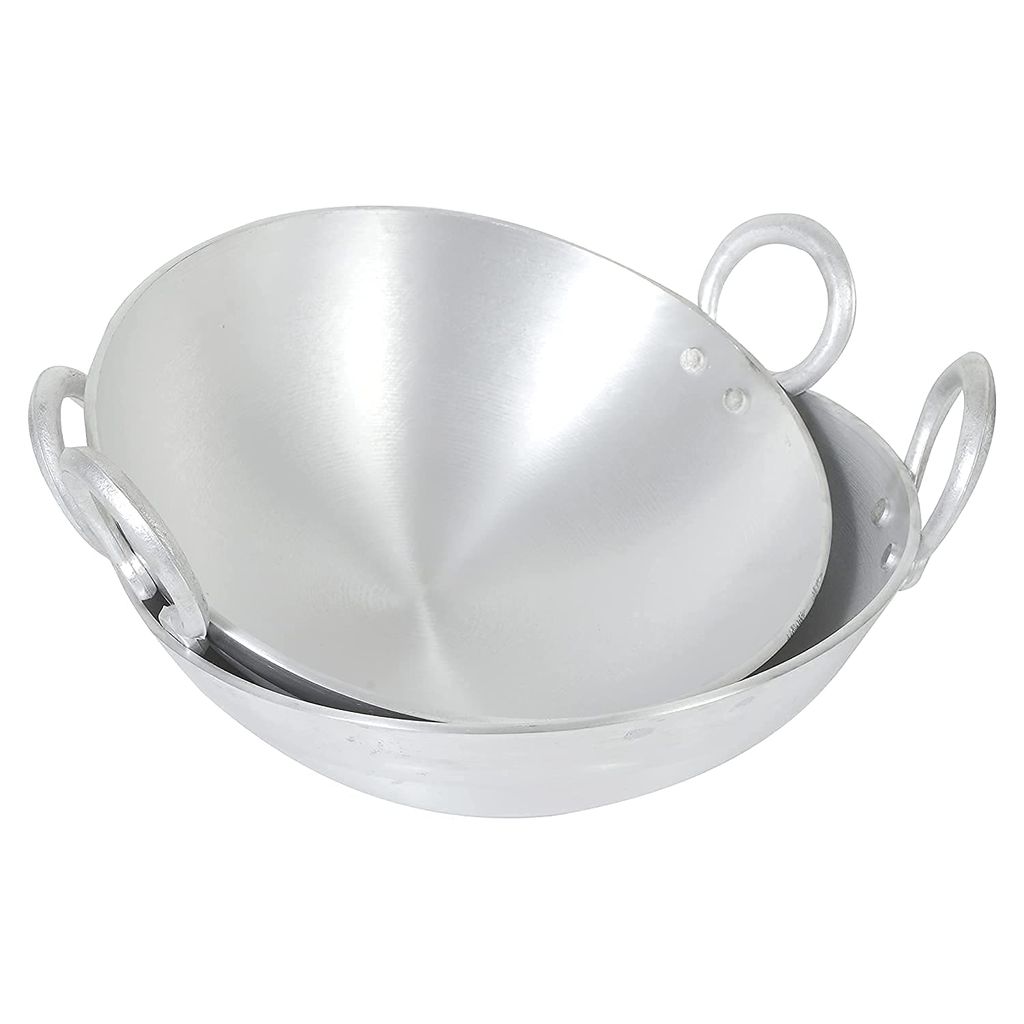 NURAT Aluminium Deep Frying Kadhai with Handle - Silver Colour, Pack of 2 Pieces (Size: 2.5 L and 4 L)