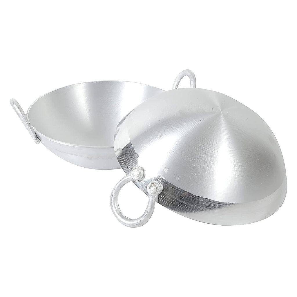 NURAT Aluminium Deep Frying Kadhai with Handle - Silver Colour, Pack of 2 Pieces (Size: 2.5 L and 4 L)