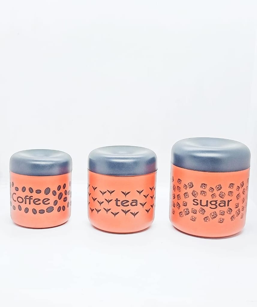 NURAT CANISTERS WITH COFFEE,SUGAR,AND TEA WRITING PRINTS CONTAINER (RED) (CAPACITY:SUGAR 700ML:TEA 500ML:COFFEE 300ML)