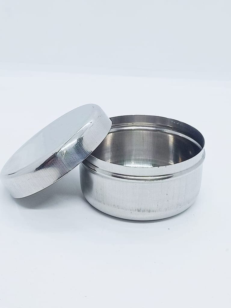 NURAT Stainless Steel Flat Steel Dabbi/Fridge Container 80 ml (Pack of 3)