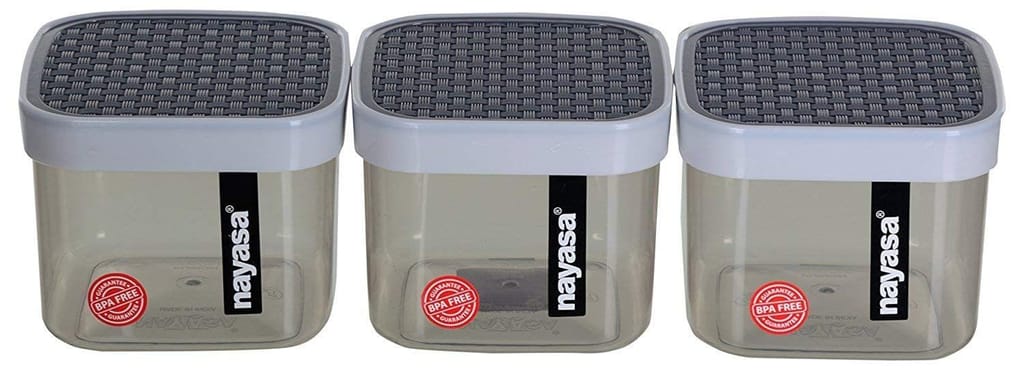 Nayasa Fusion Deluxe Containers Box/Polypropylene Grocery Container, Pack of 9 (1500ml 3Pcs, 1000ml 3Pcs, 750ml 3Pcs) (Grey) and 1 Pair Cleaning Gloves