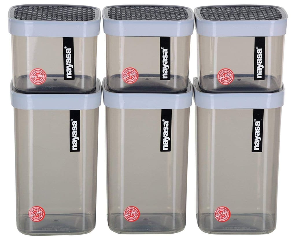Nayasa Fusion Deluxe Containers Box/Polypropylene Grocery Container, Pack of 9 (1500ml 3Pcs, 1000ml 3Pcs, 750ml 3Pcs) (Grey) and 1 Pair Cleaning Gloves