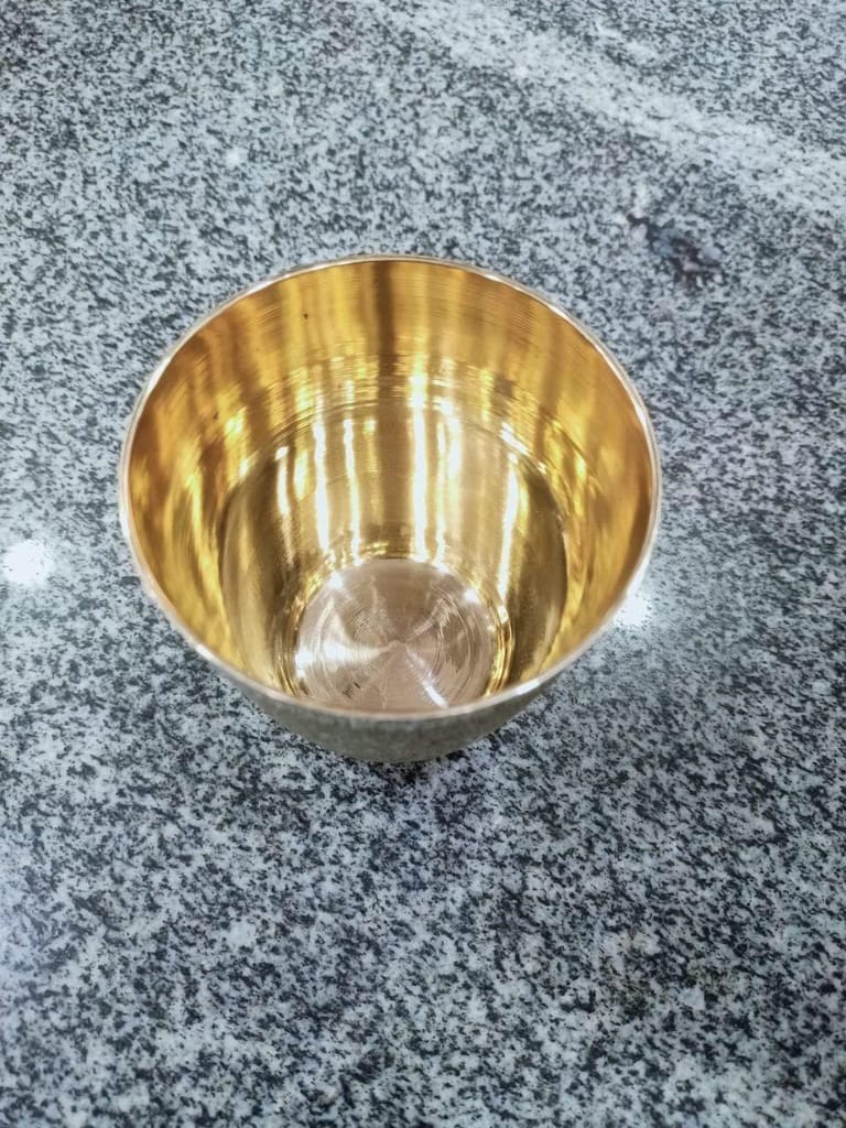 NURAT Pure Brass Glass Cup Tumbler Embossed Design Lassi Glass Homeware Hotelware Dinnerware Serveware Volume:250 ml, Diwali Gifting Item Set of 1