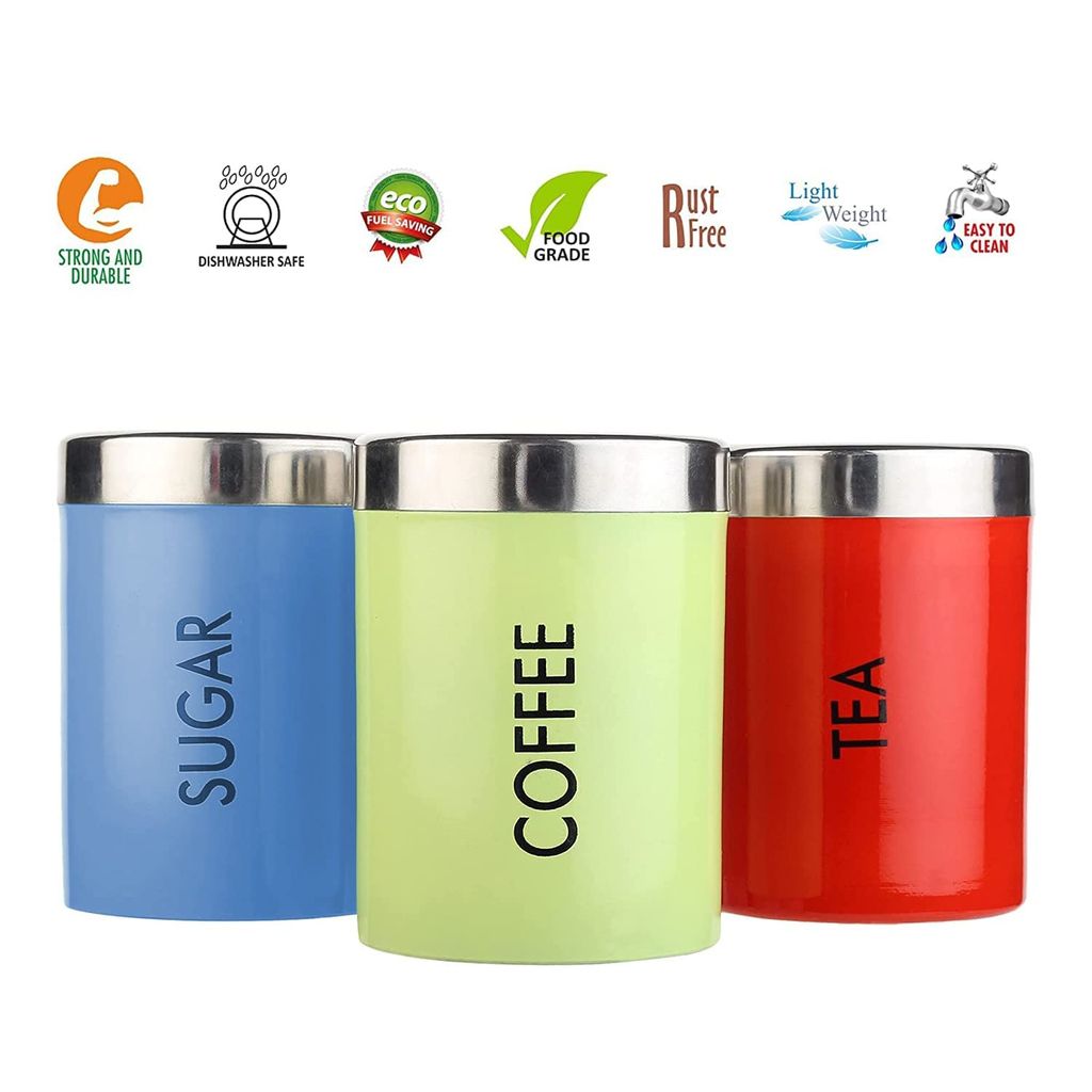 NURATStainless Steel Rainbow Tea Coffee Sugar Containers set of 3