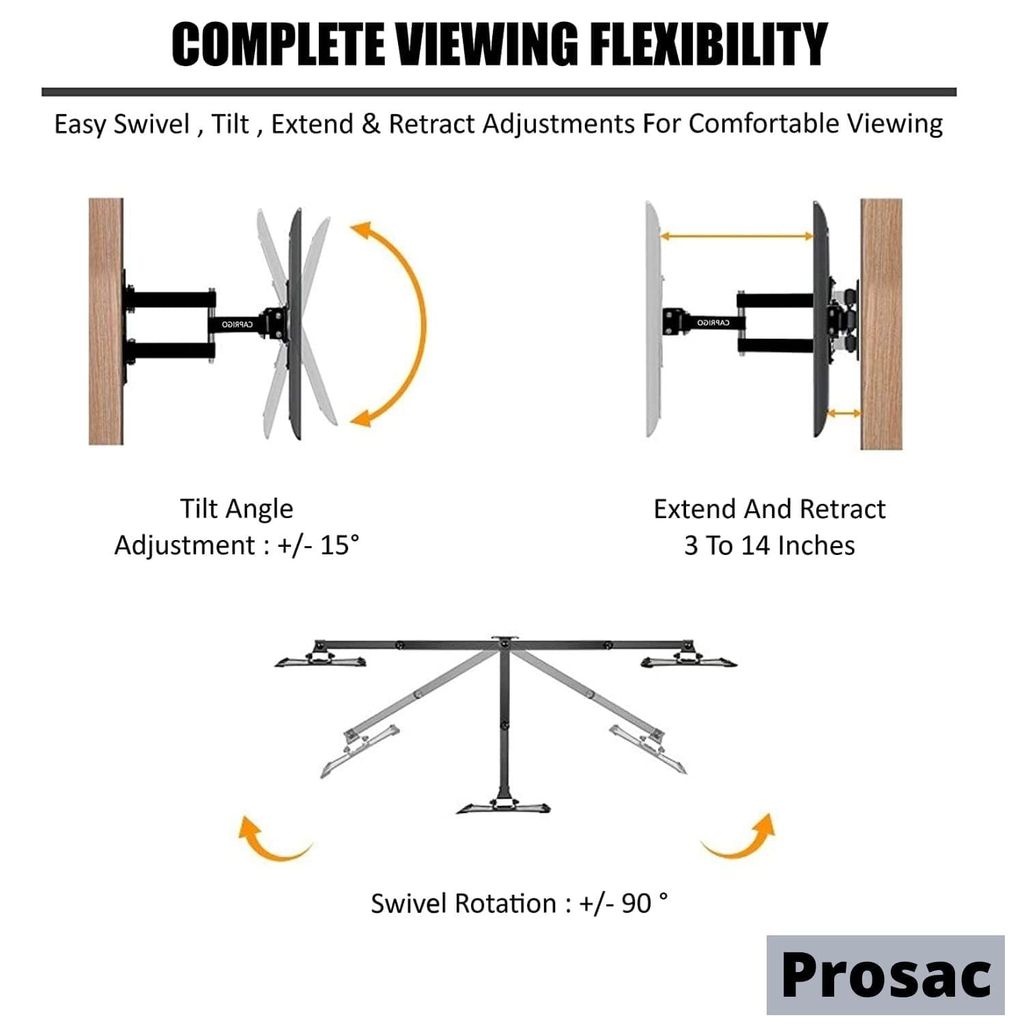 NURATUniversal Full Motion Tv Wall Mount/Stand 23 to 43 Inch LED LCD HD Plasma TV Stand Hanger(Black)(Distance to Wall 75 to 372 mm and Tilted Angle +-15 Degree)