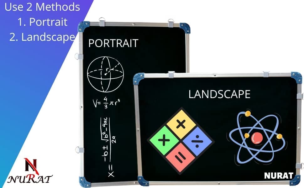 NURATNon-Magnetic White Board 2in1 White and Green Double Sided with Accessiories Marker and Duster Built Quality with Dual Side Hanging Hooks