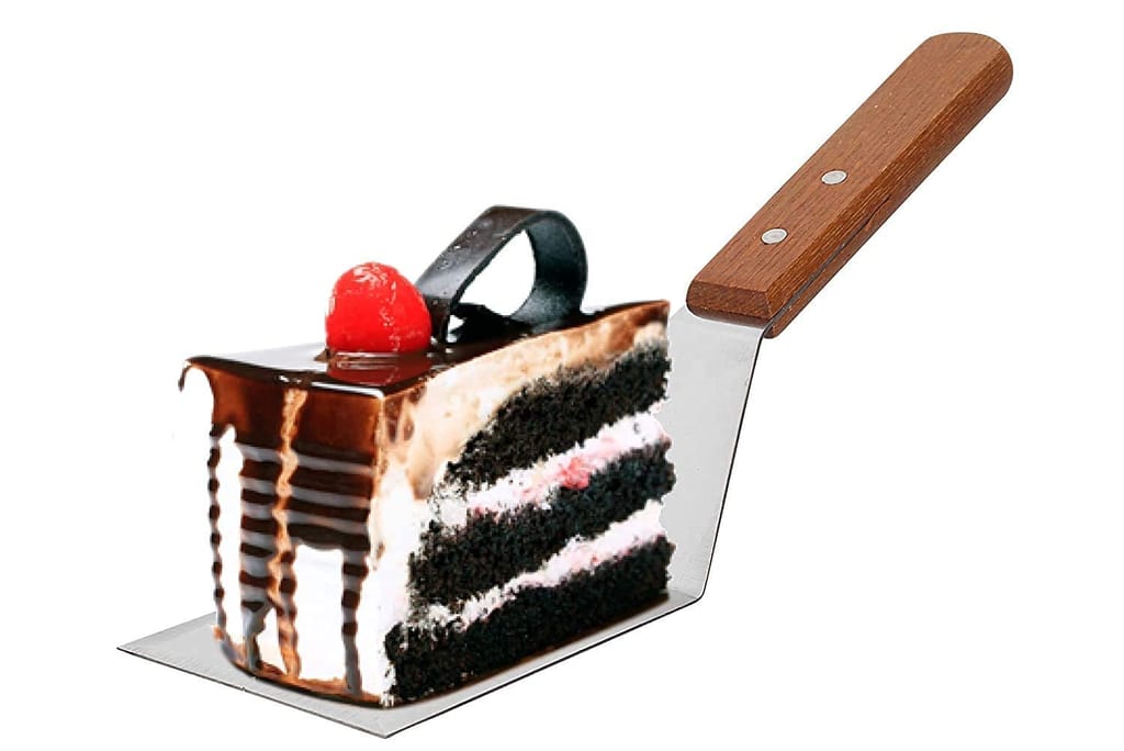 NURAT Royal & Modern Looks Stainless Steel Pizza Pastry Cake Tikki Lifter Usable for Searving, Picking & Lifting, Turner Spoon Spatula with Holes for Extra Oil Extraction with Wooden Handle(11 inch)