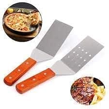 NURAT Royal & Modern Looks Stainless Steel Pizza Pastry Cake Tikki Lifter Usable for Searving, Picking & Lifting, Turner Spoon Spatula with Holes for Extra Oil Extraction with Wooden Handle(11 inch)