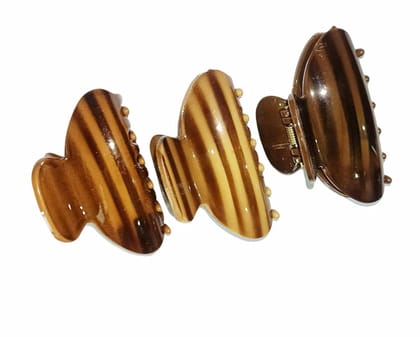 NURAT Wooden Finishing Heavy Acrylic Material Stylish Hair Clips Clutchers For Women (3 Pcs, Multi Colour)