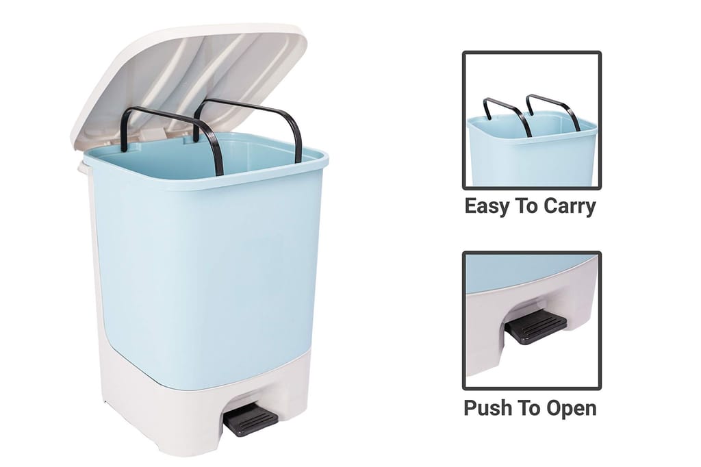 NURAT18 L Modern Step On Dustbin With Lid For Kitchen(Light Blue)