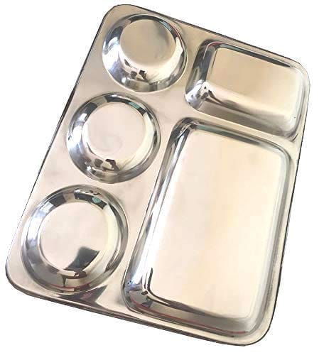 NURATStainless Steel Kitchen and Dining Diwali Round Extra Deep Compartment Divided Plate/Thali/Mess Tray Set