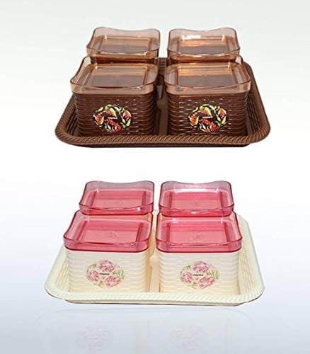 Nayasa Sofia Square-540ml 4 Bowl Tray Serving Set (Pack of 1) Colour May Vary