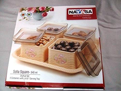 Nayasa Sofia Square-540ml 4 Bowl Tray Serving Set (Pack of 1) Colour May Vary