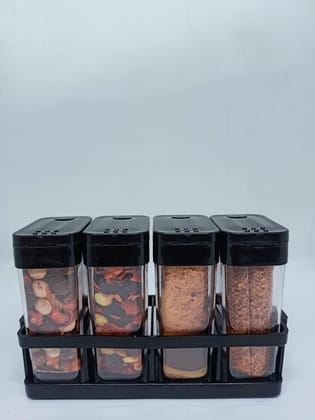 NURAT KITCHENWARE Plastic Revolving Kitchen Style Spice Color Salt Herb Masala Box Rack Stand, Set of 4-Pieces-black