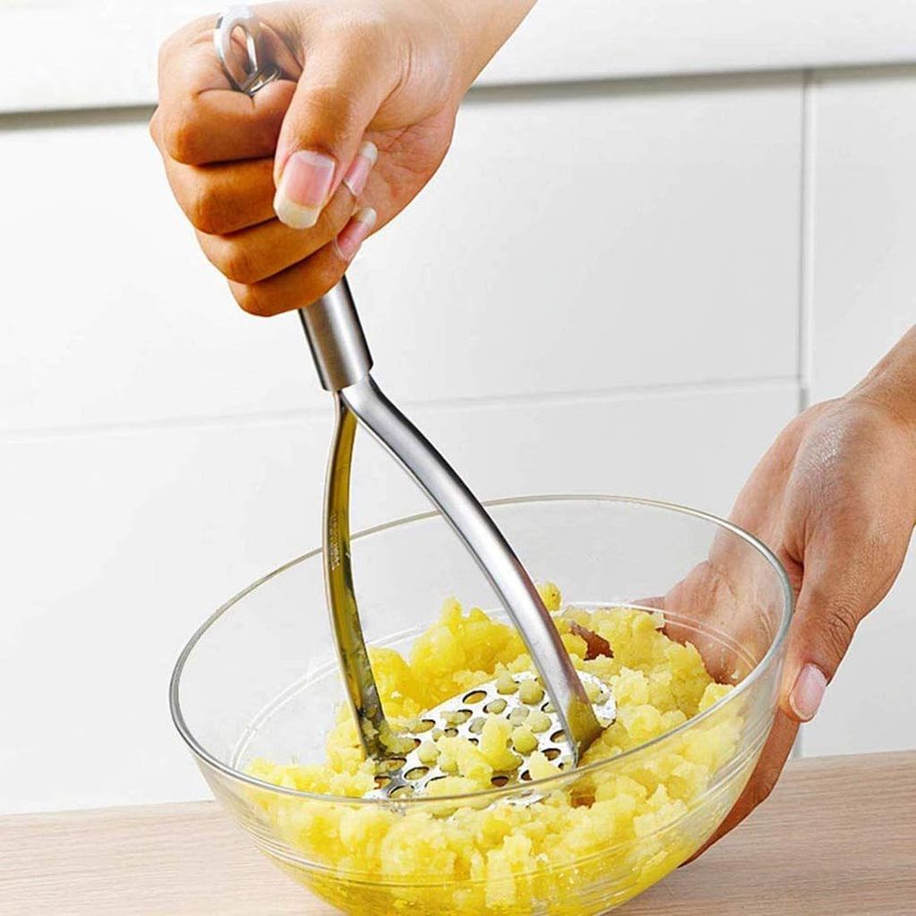 NURAT Combo of 3 Steel Kitchen Accessories for Cooking | Pakkad/Sansi-Chimta/Chipya-Bhaji Masher | Pack of 3 | Silver | Stainless Steel Kitchen Items for Home Cooking