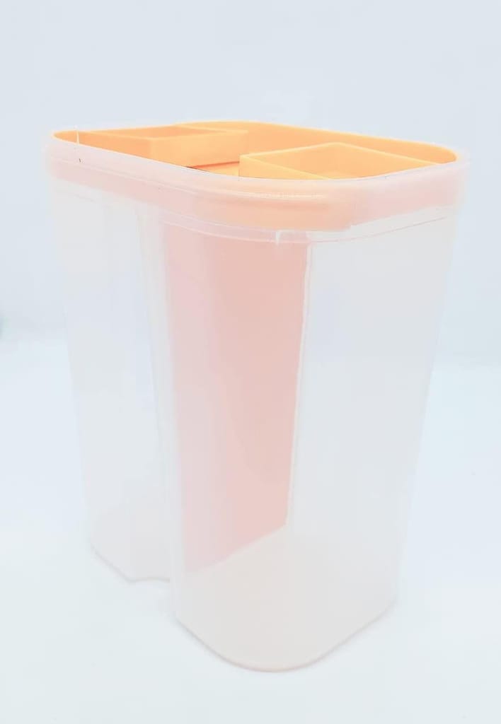 NURAT: 2 Sections Air Tight Transparent Food, Grain, Cereal Dispenser Storage Container Jar -2000ml,Storage containers,(Orange)