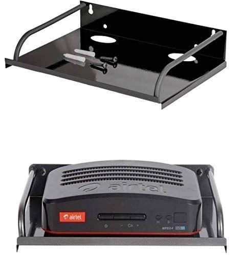 NURAT Metal Stainless Steel Set Top Box Stands | Wi Fi Router Stand/Holder Steel Wall Shelf | Unbreakable DTH Wall of Stand for Mobile TV Connection, Black