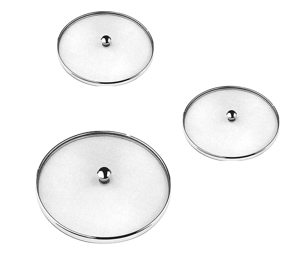 NURAT Stainless Steel Vessel Net Cover Lid for Fruits Vegetable Basket, Milk Pan, Food for Kitchen and Dining Table, (Pack of 3) Multi Size_ (8/9/10) Inch Pack