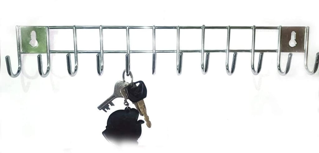 NURAT Stainless Steel Laddle Hook Rail | 9 Hooks Laddle Cradle for Kitchen | Multi-Level Hook Rail