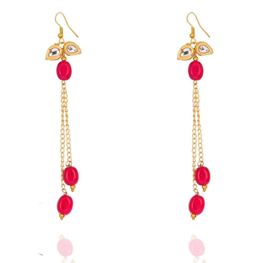 Cute handcrafted indo western pink Butterfly pearl Kundan long chain Earrings for women