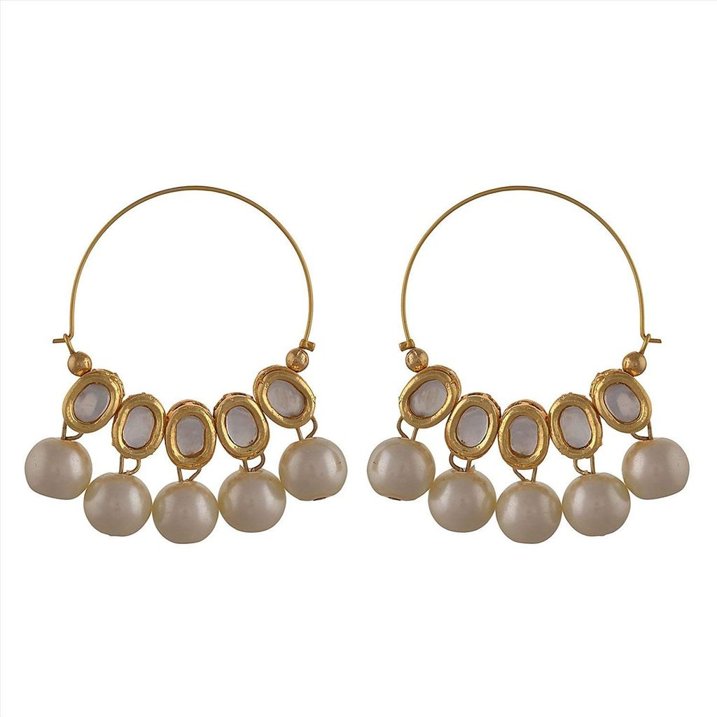 Abhaah Exclusive traditional handmade Rajasthani fancy stylish party wear kundan meenakari pearl hoop chandbali Earrings for women and girls