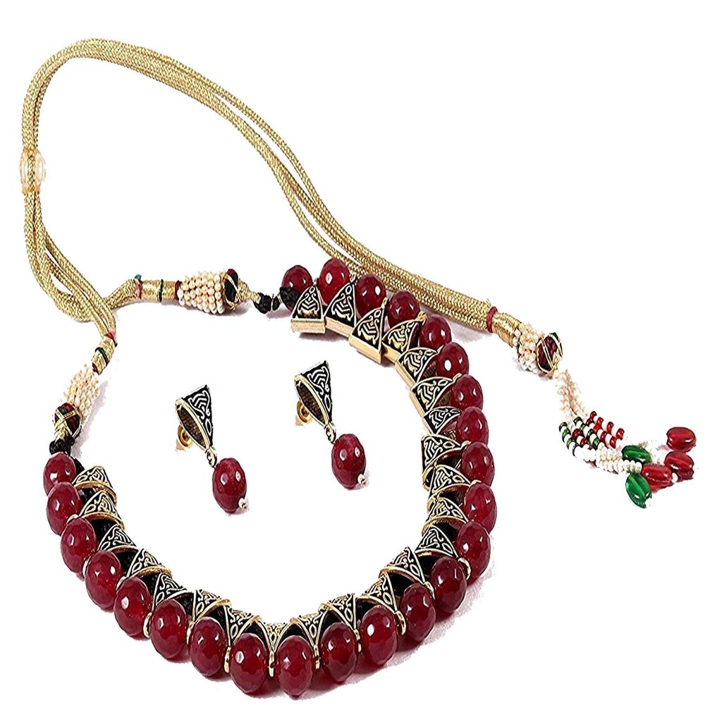 SIMAYA FASHIONISTA Maroon Beads Fashionable Necklace Set with Top Earrings for Women(SF925)