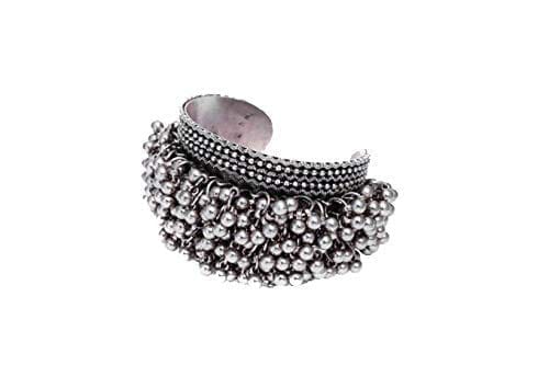 Abhaah Oxidised German Silver Ghungroo Cuff Bracelet with Tassel Traditional Jewelry Kada, Banjara, Boho, Jewelry for Women (Grey)