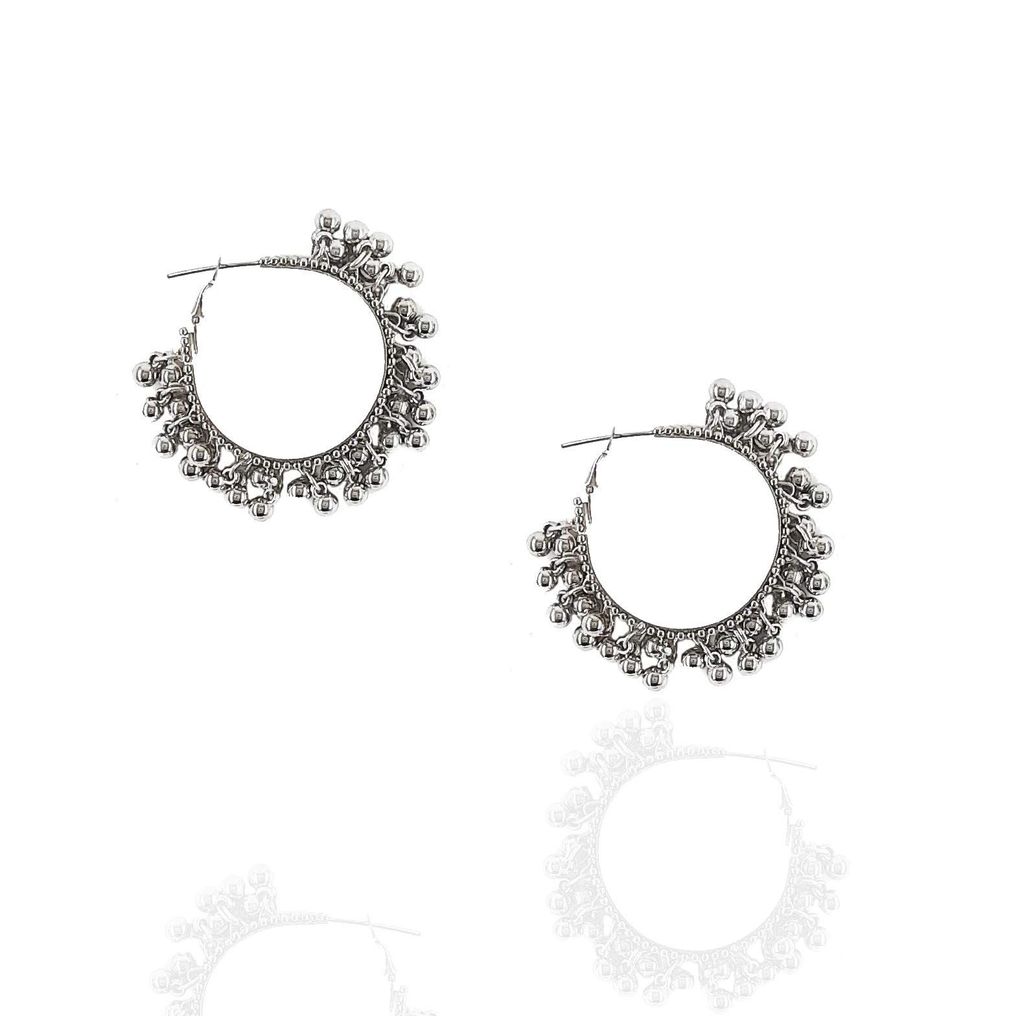 Abhaah oxidized silver Afghani ghungroo hoop earrings for girls and women