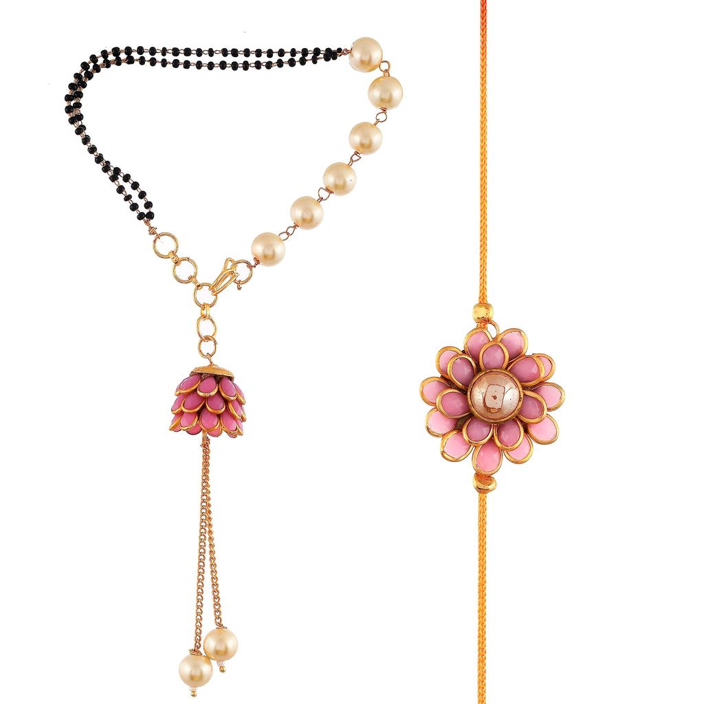 Abhaah Bhaiyaa bhabhi mangalsutra Kundan lumba Rakhi combo set